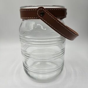Large Tealight Glass Jar Lantern w/ Leather Handle